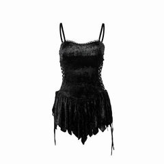 Sweetheart neck velvet lace up ruched cami mini dress