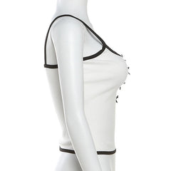 U neck hollow out bowknot stitch cami cut out top