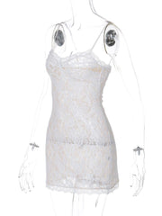 V neck see through lace bowknot cami mini dress