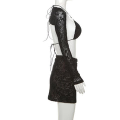 Halter o ring shrug 3 piece mini skirt set