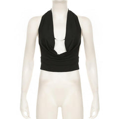 Halter cowl neck metal chain backless top