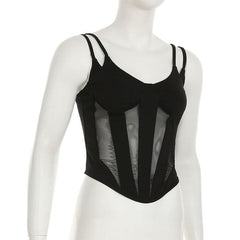 V neck mesh patchwork cami top