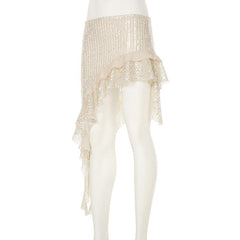 Glitter irregular ruffle mesh midi skirt