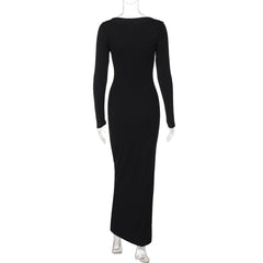 Long sleeve lace hem button maxi dress