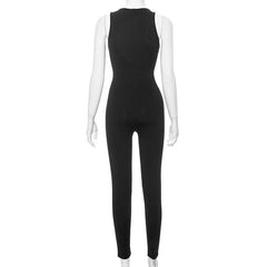 U neck sleeveless lace patchwork solid jumpsuit
