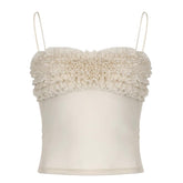 Ruched ruffle sheer mesh cami top