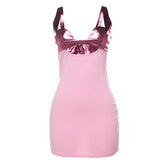 Hollow out metallic patchwork backless cami mini dress