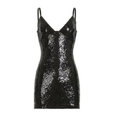 V neck glitter backless cami mini dress