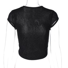 Cap sleeve crewneck letter pattern beaded crop top