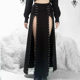 High slit solid metal maxi skirt