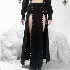 High slit solid metal maxi skirt