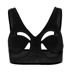 Velvet hollow out solid backless crop cut out top