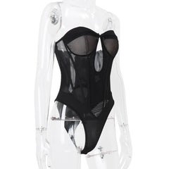 Bustier hollow out bowknot tube bodysuit