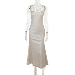 Glitter u neck backless cami maxi dress