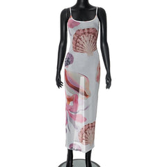 Sheer mesh flower print cami maxi dress | samba dress