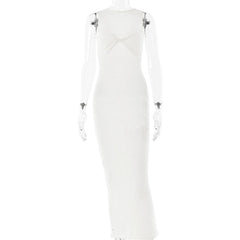 Sleeveless crewneck solid backless maxi dress