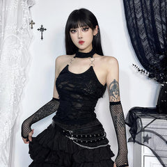 Halter u neck o ring hollow out see through top