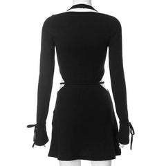 Long flared sleeve halter square neck hollow out mini dress