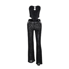 O ring bustier lace up see through tube pant set