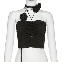 Ruched appliques solid top