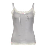 Lace hem polka dot rose applique cami top