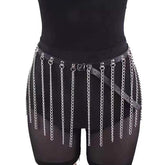 PU leather metal chain tassels belt