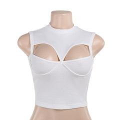 Sleeveless crewneck hollow out solid tank top