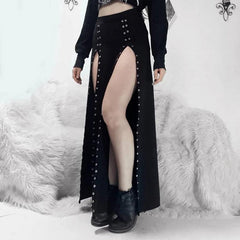 High slit solid metal maxi skirt