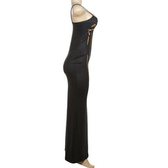 U neck body print backless contrast cami maxi dress