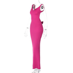 Cowl neck bowknot sleeveless backless solid maxi dress | red tango dress