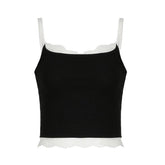 V neck lace hem backless contrast cami top