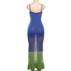 U neck knitted hollow out see through cami maxi dress