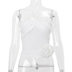 Flower applique ruffle ruched solid tube top