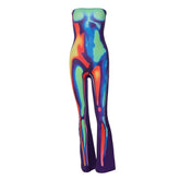 Body print contrast backless tube jumpsuit