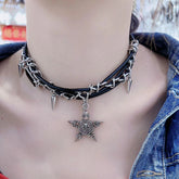 Star pendant rivet adjustable choker necklace
