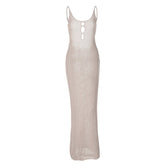 Knitted hollow out backless cami maxi dress