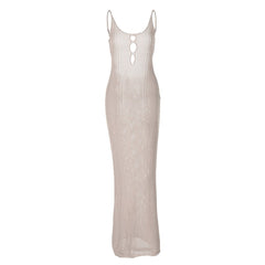 Knitted hollow out backless cami maxi dress
