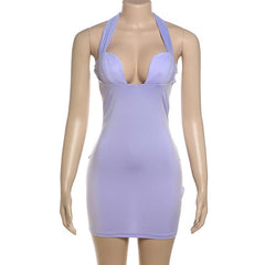 Halter solid backless mini dress