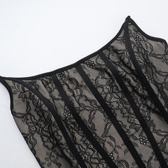 U neck corset lace patchwork tube mini dress