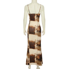 Square neck contrast flower print cami maxi dress
