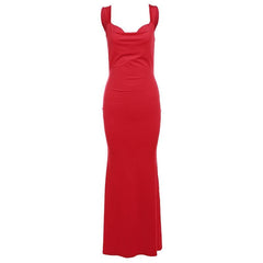 Cowl neck bowknot backless solid cami maxi dress | red tango dress
