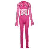 Long sleeve shrug halter knitted hollow out jumpsuit