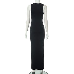 Crewneck body print contrast tank maxi dress