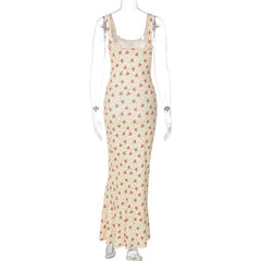 Flower print u neck cami maxi dress