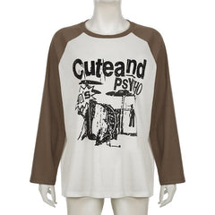 Crewneck long sleeve contrast letter print top