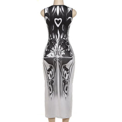 Crewneck abstract body print tank midi dress