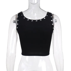 Letter pattern beaded u neck tank top