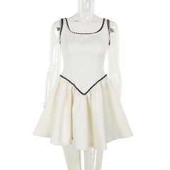 U neck zip-up backless cami mini dress
