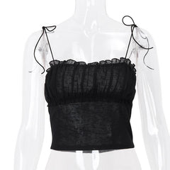Mesh ruched ruffle knotted cami top