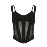 V neck mesh patchwork cami top